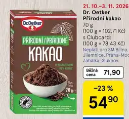 Tesco Dr. Oetker přírodní kakao nabídka