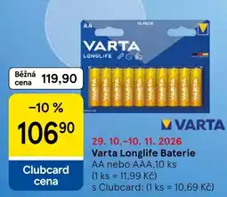 Tesco Varta Longlife Baterie nabídka