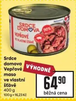 Billa Srdce domova vepřové maso ve vlastní šťávě nabídka