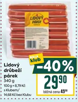 Billa Lidový drůbeží párek nabídka