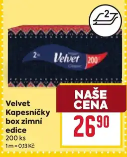 Billa Velvet kapesničky box zimní edice nabídka