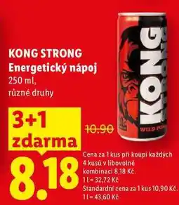 Lidl KONG STRONG Energetický nápoj, 250 ml, různé druhy 3+1 zdarma nabídka