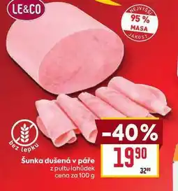 Billa Šunka dušená v páře z pultu lahůdek cena za nabídka