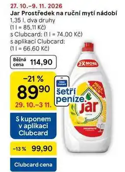 Tesco Jar Prostředek na ruční mytí nádobí, 1,35 I, dva druhy nabídka