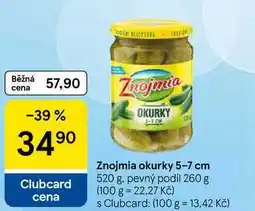 Tesco Znojmia okurky 5-7 cm, 520 g. pevný podíl 260 g nabídka