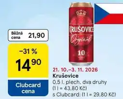 Tesco Krušovice, 0.5 l, plech, dva druhy nabídka