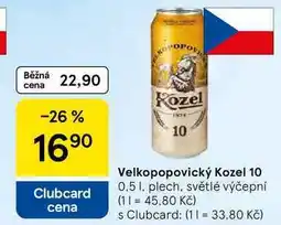 Tesco Velkopopovický Kozel 10, 0.5 l, plech, světlé výčepní nabídka