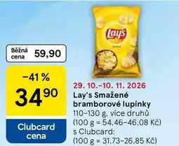 Tesco Lay's Smažené bramborové lupínky, 110-130 g, více druhů nabídka