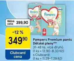 Tesco Pampers Premium pants Dětské pleny, 31-48 ks, více druhů nabídka