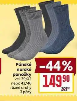 Billa Pánské norské ponožky vel. 39/42 nebo 43/46 různé druhy 3 páry nabídka