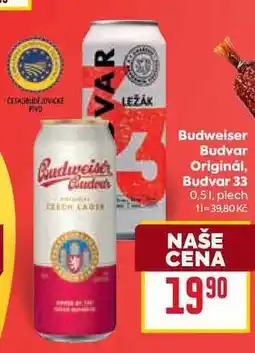 Billa Budvar Budweiser Originál, Budvar 33 0,51, plech nabídka
