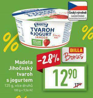 Billa Madeta jihočeský tvaroh & jogurt nabídka