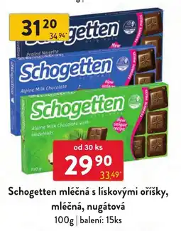 Qanto Schogetten mléčná s lískovými oříšky, mléčná, nugátová nabídka