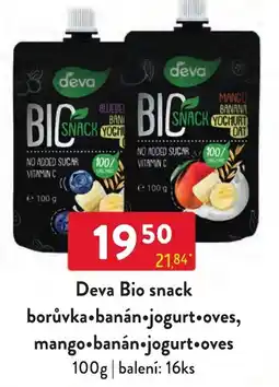 Qanto Deva bio snack borůvka•banán•jogurt•oves, mango•banán•jogurt•oves nabídka