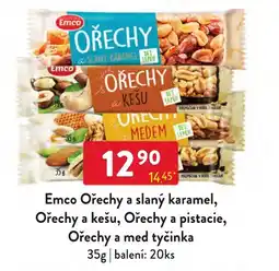 Qanto Emco ořechy a slaný karamel, ořechy a kešu, ořechy a pistacie, ořechy a med tyčinka nabídka