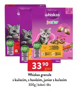 Qanto Whiskas granule s kuřecím, s hovězím, junior s kuřecím nabídka