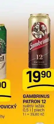 Flop GAMBRINUS PATRON 12 světlý ležák 0,5 1 plech nabídka