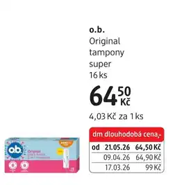 dm drogerie o.b. original tampony super nabídka