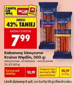 Biedronka Polsko Kraina Wędlin kabanosy klasyczne wieprzowe drobiowo - wieprzowe nabídka