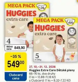 Tesco Huggies Extra Care Dětské pleny, 66-76 ks, dva druhy nabídka
