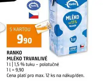 RANKO MLÉKO TRVANLIVÉ 1l 1,5% tuku polotučné