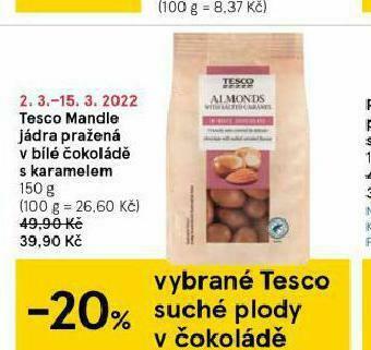 Tesco Tesco mandle jádra pražená v bílé čokoládě s karamelem nabídka