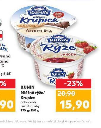 Kaufland Kunín mléčná rýže / krupice nabídka
