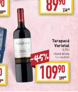Billa Tarapacá varietal nabídka