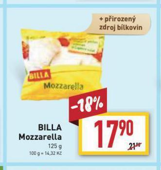 Billa Mozzarella sýr nabídka
