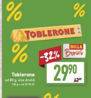 Billa Toblerone nabídka