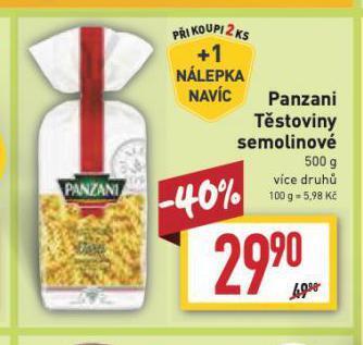 Billa Panzani těstoviny nabídka