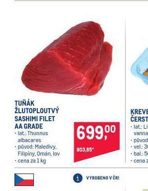 Makro Tuňák žlutoploutvý sashimi filet aa grade nabídka
