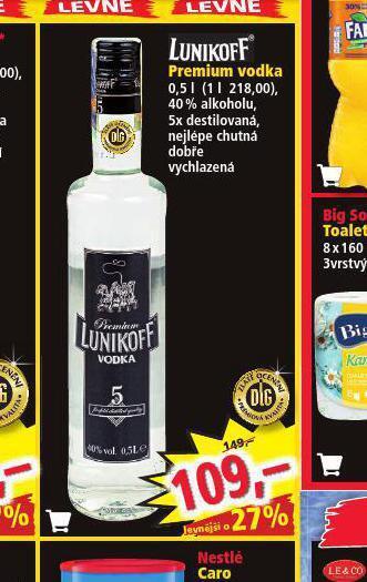 Norma Lunikoff premium vodka nabídka