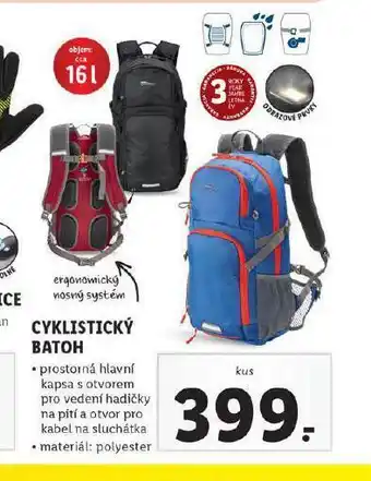 Lidl Cyklistický batoh nabídka