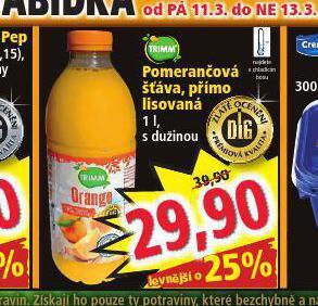 Norma Pomerančová šťáva, přímo lisovaná nabídka