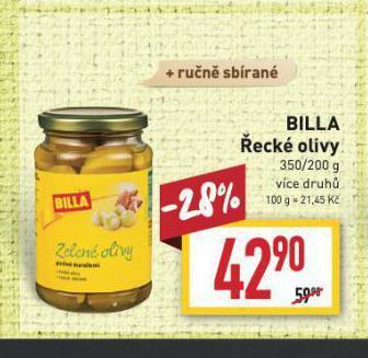 Billa Billa řecké olivy nabídka