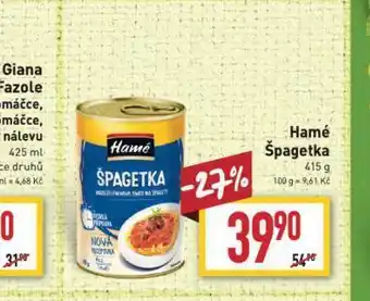 Billa Hamé špagetka nabídka