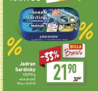 Billa Jadran sardinky nabídka