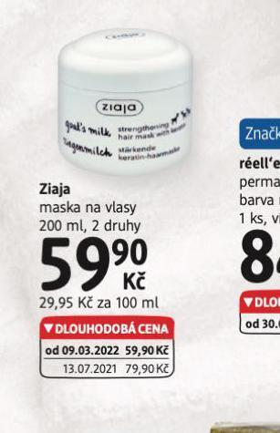 dm drogerie Ziaja maska na vlasy nabídka