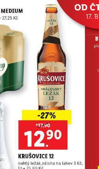 Lidl Pivo krušovice 12 královský ležák nabídka