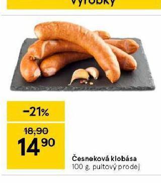 Tesco Česneková klobása nabídka