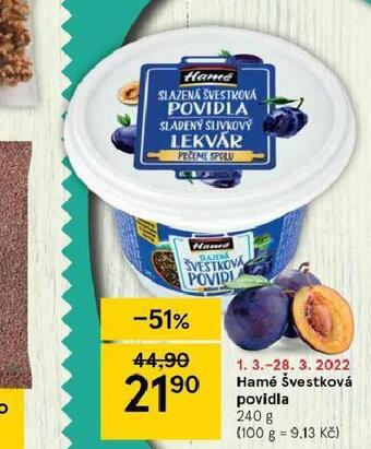 Tesco Hamé švestková povidla nabídka