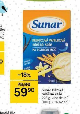 Tesco Sunar dětská mléčná kaše nabídka