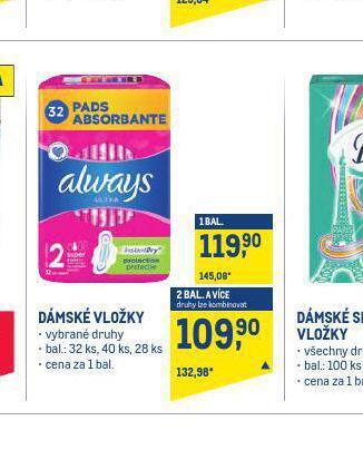 Makro Always dámské vložky nabídka