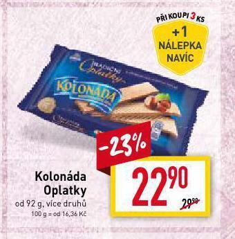 Billa Kolonáda oplatky nabídka
