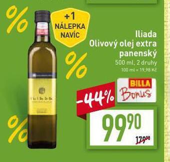 Billa Iliada olivový olej extra panenský nabídka