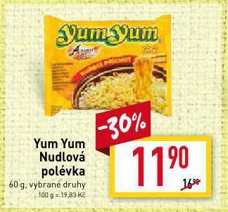 Billa Yum yum nudlová polévka nabídka