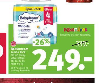 Rossmann Babydream jumbo pack dětské pleny nabídka