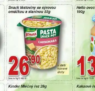 Lidl Snack těstoviny se sýrovou omáčkou a slaninou nabídka