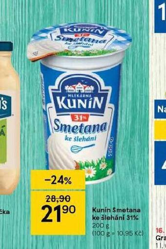 Tesco Kunín smetana ke šlehání 31% nabídka